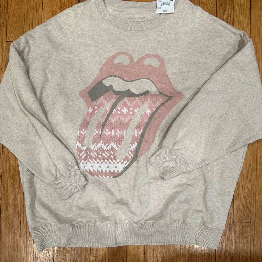 American Eagle Outfitters Beige Graphic Crewneck Sweater